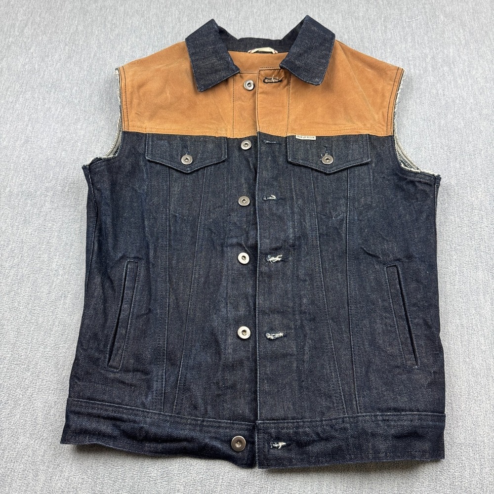 Iron & Resin Vest Mens XS Blue Denim Waxed Canvass Rambler Tucker Button Pockets